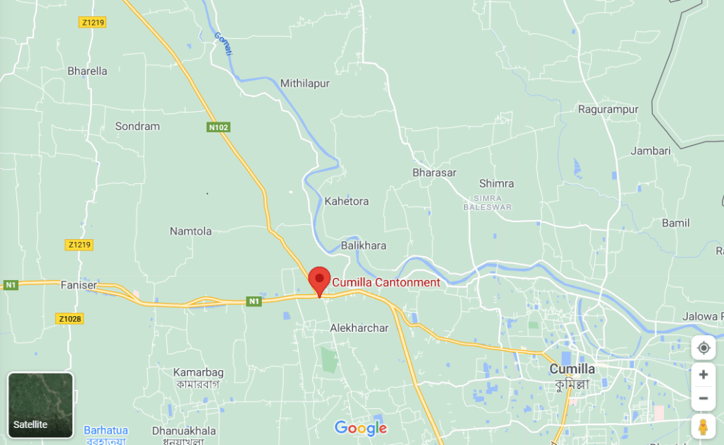 Map of Cumilla, Bangladesh.