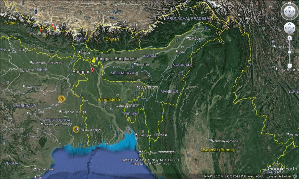 Map showing Rangpur, Bangladesh.