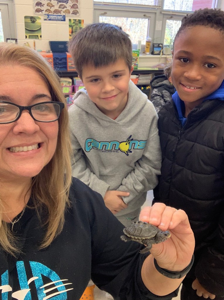Photo of students with a turtle.